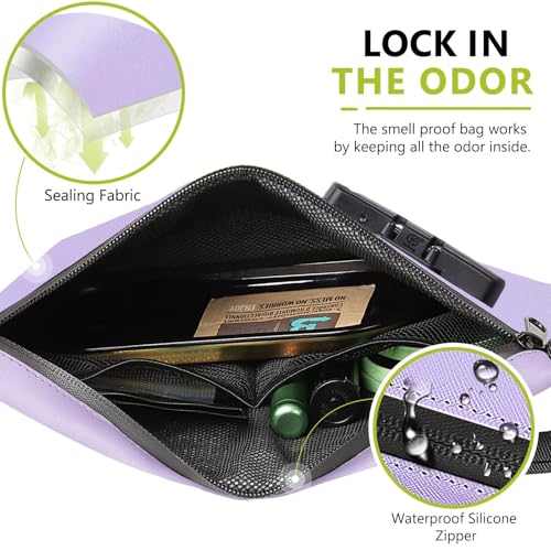 OZCHIN Smell Proof Bag with Combination Lock 10 X 7 inchs Locking Bag PU Leather Waterproof Lockable Case Great Gift Ideal - color: Purple