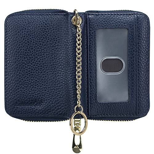 imeetu Rfid Credit Card Holder, Businese Card Case, Wallet for Women Men | Genuine Leather Card Wallet with id Window, Keychain & Double Zipper, Water-resistan Small Wallet with Gift Box, Daily Travel - color: Pro - Dark blue
