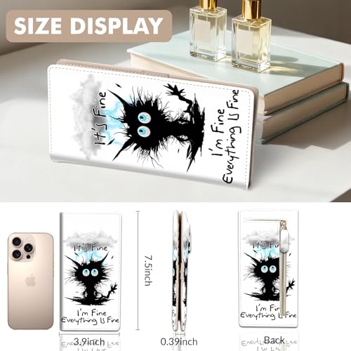 Womens Wallet, Rfid Wallets for Women,Slim Thin Credit Card Holder Organizer Purse ,PU Leather Cute Long Bifold Clutch Cash Wallet with Zipper Coin Pocket,Ladies Gift,Cat Struck by Lightning C - color: Cat Struck by Lightning C