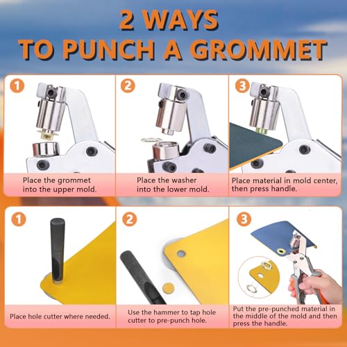 Grommet Tool Kit with 300 Sets 3/8 Inch Grommets, Heavy Duty Grommet Kit with Storage Bag, Grommets Pucher with Hole Punch and Eyelets, Eyelet Pliers Kit for Tarp, Fabric, Banner, Canvas - size: 3/8in-300 Sets with Bag