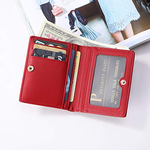 Women Wallets Small Bifold Leather Pocket Wallet Ladies Mini Short Purse - color: Dark Red