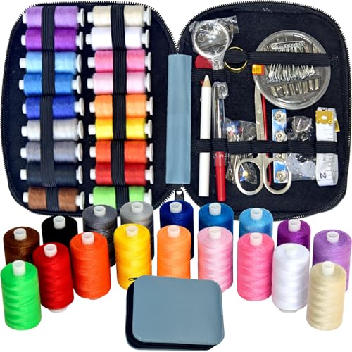 Sewing Kit with Case Portable Sewing Supplies for Home Traveler, Adults, Beginner, Emergency, Contains 18 Sewing Thread, Scissors, Needles, Measure etc,Medium Delft Blue - color: Medium Delft Blue, size: 1 Pack