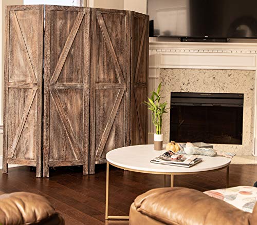 Premium Home 6-Panel Room Divider – Rustic Brown Barn Door, K Pattern Folding Privacy Screen, Partition Wall - color: Barnwood Brown - K Pattern - 6 Panel