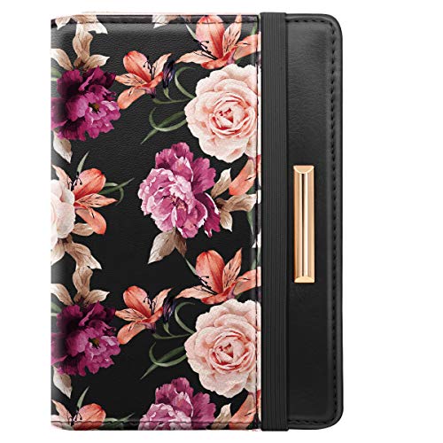 Coco Rossi Passport Holder Cover RFID Cute Slim Travel Wallet Women | Travel Essentials, Passport Book Holders, Passport Cover Case, PU Leather, Thin Card Holder, Spliced Design, Black Flower - color: Black Flower
