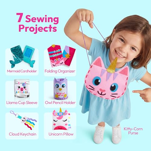 Klever Kits 7 Sewing Projects- My First Kids Sewing Kit- Easy DIY Arts and Crafts for Girls, Craft Kits, Birthday Gifts for Kids Aged 6+, Unicorn and Mermaid Pillow (Pack of 2) - size: Miniature/Small (Pack of 2)