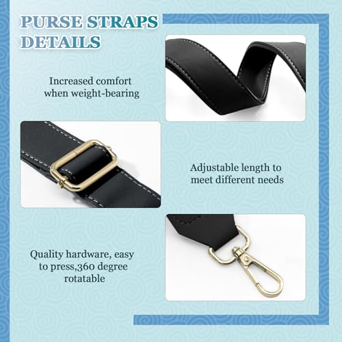 Black Leather Purse Strap Wide Adjustable Shoulder | Handbag Replacement, Crossbody, Swivel Clasps, 33~55 inch - color: Black