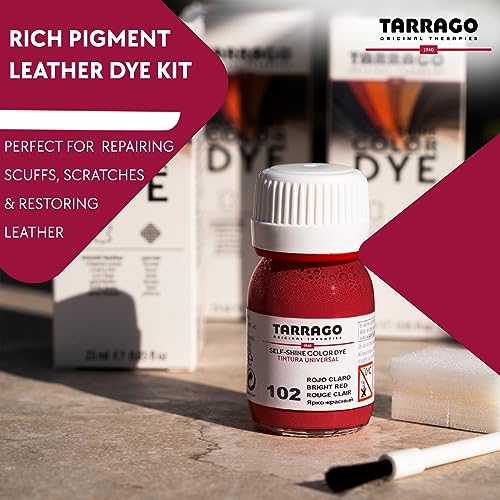 Tarrago Leather Dye Kit with Deglazer and Applicator - Restore & Recolor Shoes, Boots, Purses, Wallets, Jackets, and Furniture - Rich Pigment - 25mL - color: Buckskin Brown #38