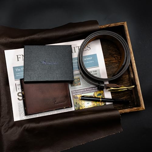 Travelambo Genuine Leather Wallet for Men with Gift Box - Handmade Bifold Stylish - Mens Wallets Rfid Blocking with 2 ID Windows - color: Two-tone Oil-Tanned Brown
