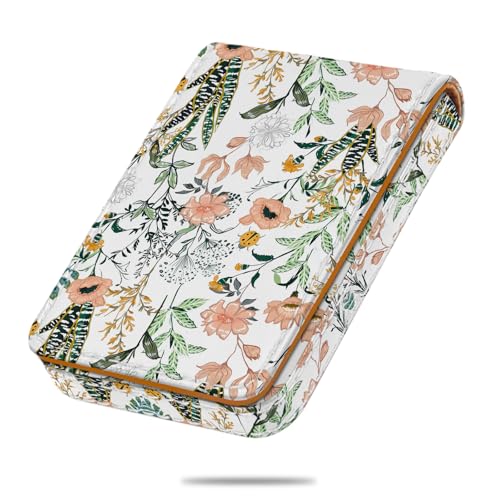 Business Card Holder, PU Leather Printing Business Card Case Pocket with Magnetic Shut, Portable Business Card Carrier Holder for Women or Men (Flower and Grass) - color: Flower and Grass