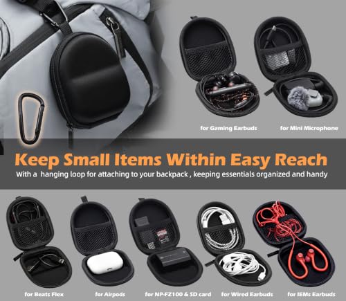 Ginsco 2026 Hard Shell Earbuds Case for Wired/Wireless Earphone, Portable Travel Tech Cable Cord Organizer, Backpack-Style Storage Pouch with Carabiner for Apple EarPods - color: Black, size: Standard