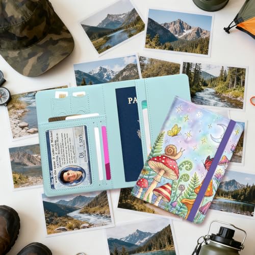 PU Leather Passport Holder Cover 5.9×4.3 Inch with Credit Card Slot Boarding Pass Slot Combo Blocking Passport Holder Wallet Cover Case for Travel Boarding Essentials(Mushroom Snail) - color: Mushroom Snail