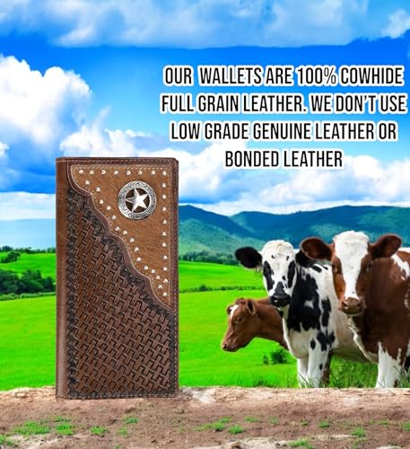 F&L CLASSIC Men's RFID Vintage Look Genuine Leather Long Bifold Wallet Checkbook Wallets,brown,240-80 - color: brown 80