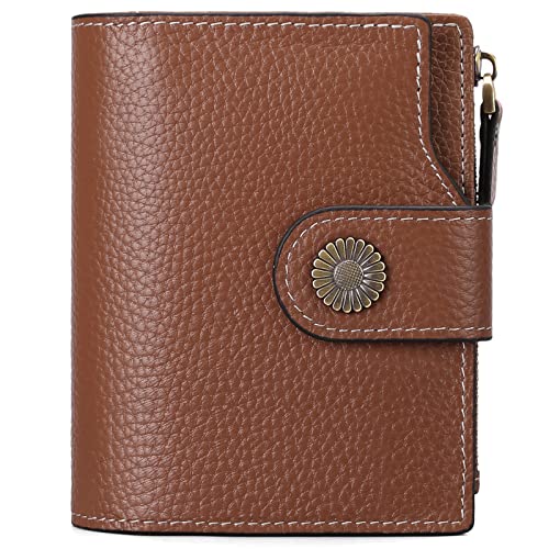 FALAN MULE Small Wallet for Women Leather Bifold Compact Small Womens Wallet with RFID Blocking - color: Caramel