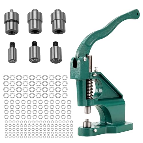 Heavy Duty Hand Press Eyelet Grommet Machine Punch with 3 Dies and 1500 Silver Grommets, Eyelet Grommet Tool for Cardboard, Leather, Cloth