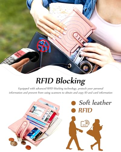 TFKGS Small Wallet for Women Vegan Leather RFID Blocking Bifold Compact Credit Card Holder with Zipper Coin Pocket Pink - color: 3-Pink