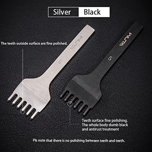 WUTA Leather Hole Punch Tool Pricking Iron Hole Punche 4mm 1/2/4/6 Prong Tooth Lacing Diamond Stitching Chisel Set for DIY Leather Craft Kits (Black) - color: Black, size: 1nd 4mm 1/2/4/6