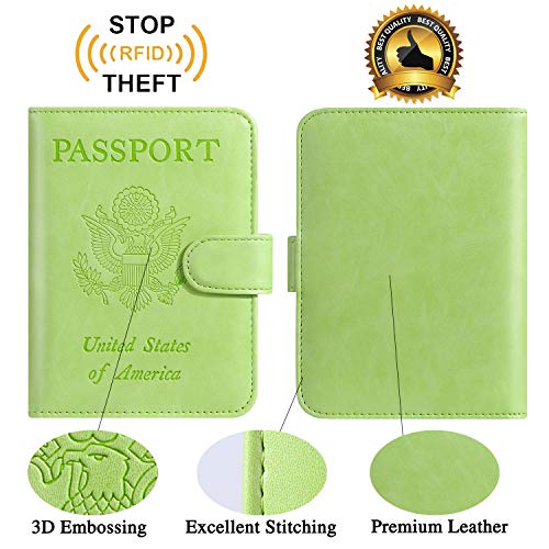 Passport Holder Cover Wallet RFID Blocking, Travel Essentials - color: Apple green