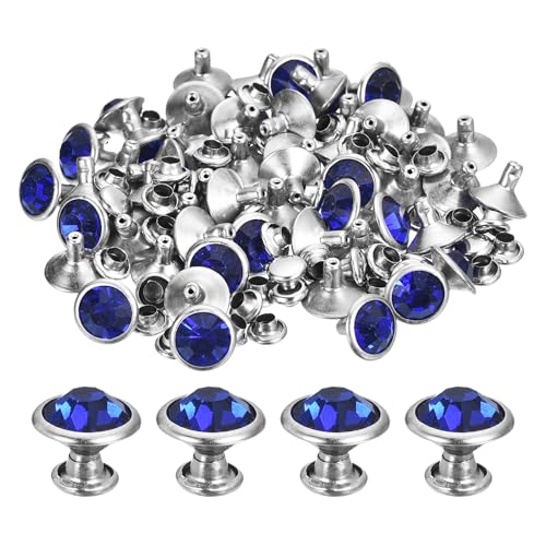 uxcell 60 Sets Rhinestone Rivets, 9mm Leather Rivets Crystal Rivets Stud Rapid Double Cap Rivets for DIY Leather Craft Fabric Clothes Belt Bags, Dark Blue - color: Dark Blue, size: 9mm