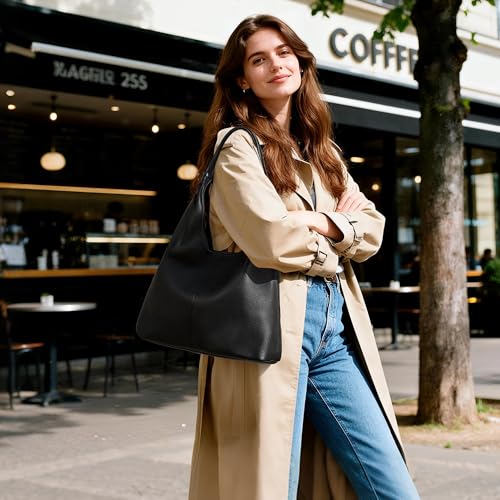 befen Genuine Leather Slouchy Hobo Purses for Women, Casual Hobo Bags - color: Black