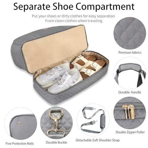 Stuery Weekender Bags for Women with Toiletry Bags: Large Overnight Bags Travel Duffel Bag Carry On Shoulder Weekend Tote with Shoe Compartment and Wet Pocket for Girls Airplane Traveling,Gray - color: D-3PCS Gray