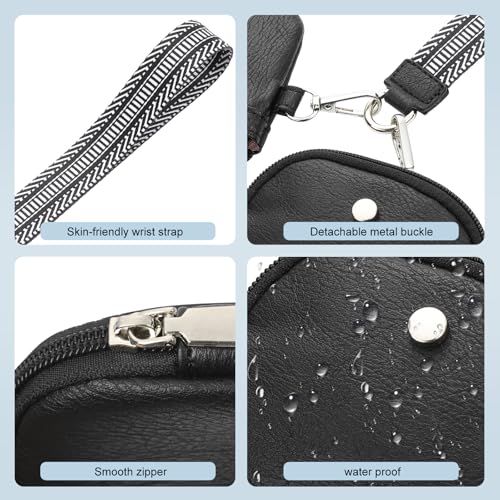 KUKOO Wristlet Wallets for Women, Zip Around Coin Purse Detachable Dual Pouch Keychain Wallet - color: Black