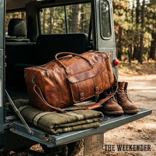 Leather Duffle Bag for Men Luggage Handmade Travel Bag Carry On Luggage Weekender Bags Overnight Gym Sports Cabin Holdall Bag For Airplanes Men And Women (21 Inch Brown) - size: 21 inch