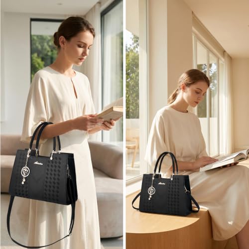 ALARION Purses and Handbags for Women Satchel Purse,PU Leather Tote Bag Crossbody Top Handle Bags with Zipper - color: Lizi CX Black