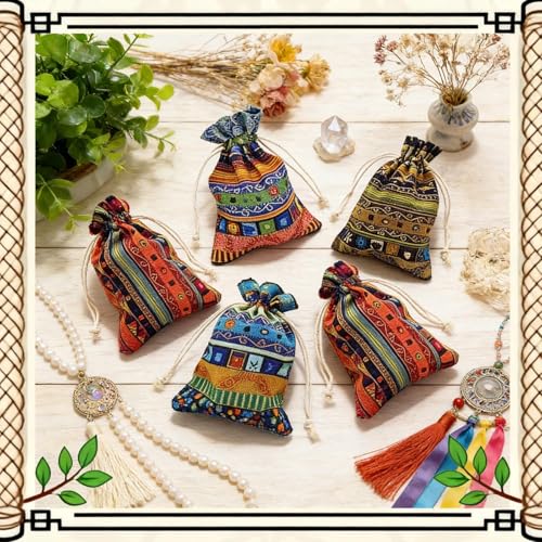 GALAOMA 24pc Egyptian Style Jewelry Coin Pouch Print Drawstring Gift Bag | Cotton Sachet Candy Travel Purse Ethnic Reusable Grocery for Party Favors Wedding Holiday - color: Egypt 24