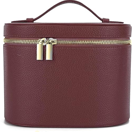 JAZD Vanity Case Makeup Bag with Removable Organizer Divider, Travel Toiletry Cosmetic Organizer for Women - color: BURGUNDY