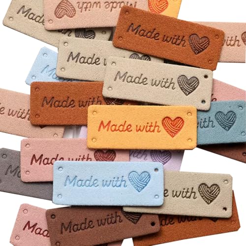Custom Leather Tags for Handmade Items with Love Pattern Leather Tags for DIY Crafts Sewing Crochet Knitting (with Love) - color: With Love