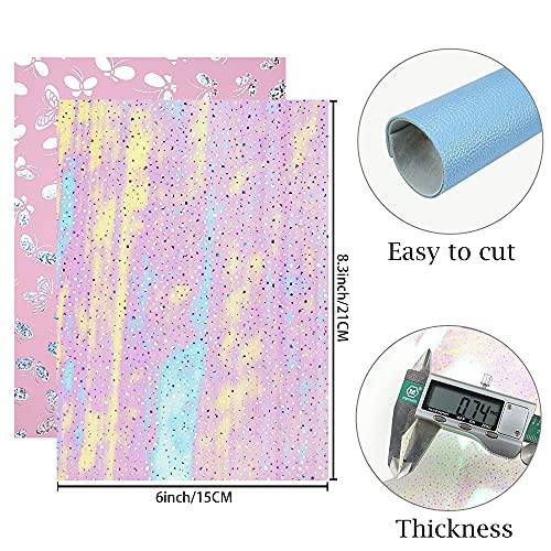 16 Pieces 8x6 Inch New Contrast Colors White Pink Blue Series Faux Leather Fabric Sheets Include Metallic Litchi Fine Chunky Glitter Patent Butterfly Flower for Leather Earring Bows Making - color: White Pink Blue Series