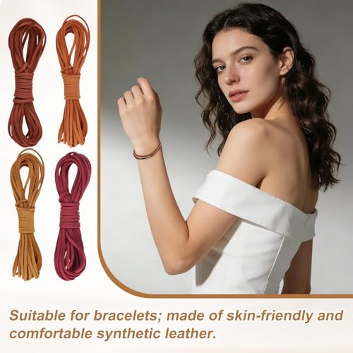 MECCANIXITY 4 Pcs Suede Cord, 5.5 Yards Flat Faux Leather Cord Soft Durable Leather String with Silver Closed-Mouth Ring Rope Clip Lobster Clasps for Art Craft, Orange Yellow/Red Series - color: Orange Yellow/Red Series