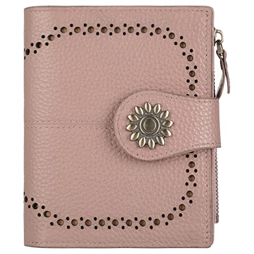 Womens Leather Wallet Small Compact RFID Blocking Credit Card Case Purse with Zipper Pocket | Small - color: Pebbled Dark Pink