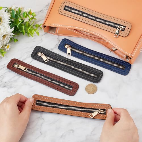 WADORN 5 Colors PU Leather Zipper 7 Inch/18cm Durable Leather Zipper Frame | Handmade Sewing Zippers with Pre-Cut Holes, DIY Crochet Purse Bag Zippers for DIY Bag Clothing Backpack Sewing Repair