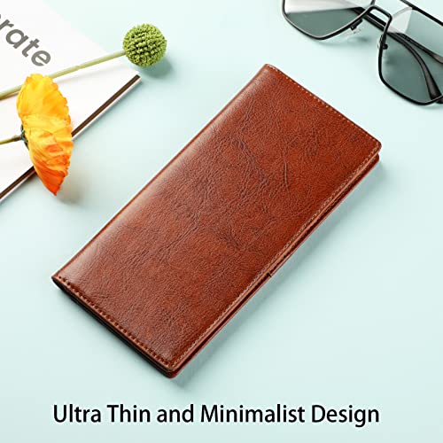 Ultra Slim Thin Leather Women Wallet RFID Blocking Credit Card Holder Bifold Long Ladies Billfold - color: 1-waxed Brown