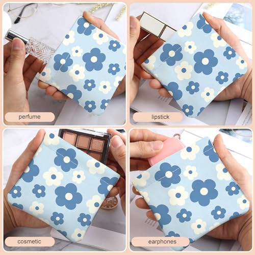 2Pcs PU Leather Small Squeeze Coin Purse Pouch Mini coin Bag Unique And Cute Wallet Cosmetic Bags Change Bag For Women Girls Men （Blue and Pink Flowers - color: Blue and Pink Flowers