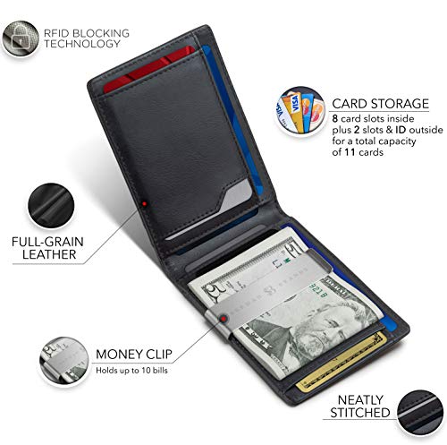 SERMAN BRANDS Money Clip Wallet - Mens Wallets slim Front Pocket RFID Blocking Card Holder Minimalist Mini Bifold - color: Charcoal Black Transformer