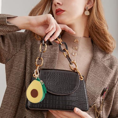 Fruit Coin Purse Bag Charm Keychain, Mini Charm Kawaii Leather Coin Purse Pouch Holder for Airtag Handbag Tote Wallet - color: Avocado-1