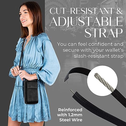 BULL GUARD Crossbody Bag for Women, Leather Phone Wallet Purse with Adjustable Anti Theft Strap & RFID Blocking 12 Card Slots - color: Black Diamond Espresso - Small