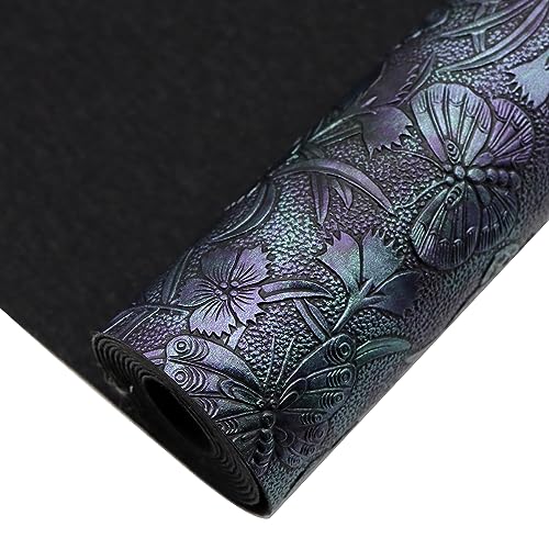 David accessories Butterfly Gragonfly Flowers Bump Texture Faux Leather Sheet 1 Pc 11" x 55" (30x140cm) Printed Faux Leather Fabric for DIY Bows Earrings Making Crafts (Butterfly&Gragonfly&Flowers A) - color: Butterfly&gragonfly&flowers a