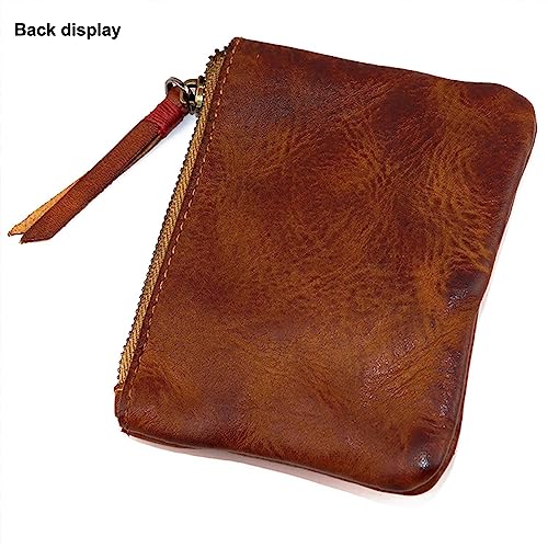 Genuine Cowhide Coin Purse for Men, Women Leather Coin Pouch Zipper Coin Purse Wallet Leather Zipper Storage Bag Coin Organizer (Brown) - color: Brown