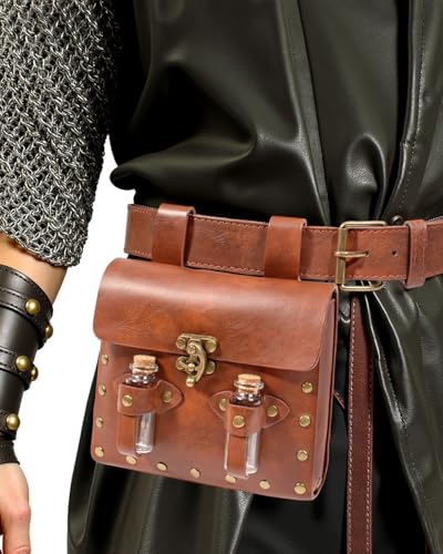 Belt Pouch Waist Bag Leather Casual Magic Vials Steampunk Phone Bag Medieval Renaissance Cosplay Costume Accessory (Brown) - color: Brown