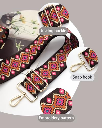Embroidered Purse Straps Replacement Crossbody Wide Adjustable Bag Straps | Thick Purse Strap for Crossbody Bags,Extra Long Strap,Cross Body Straps for Handbags,Bag Straps for Tote Bags,Shoulder Straps - color: Rose Red
