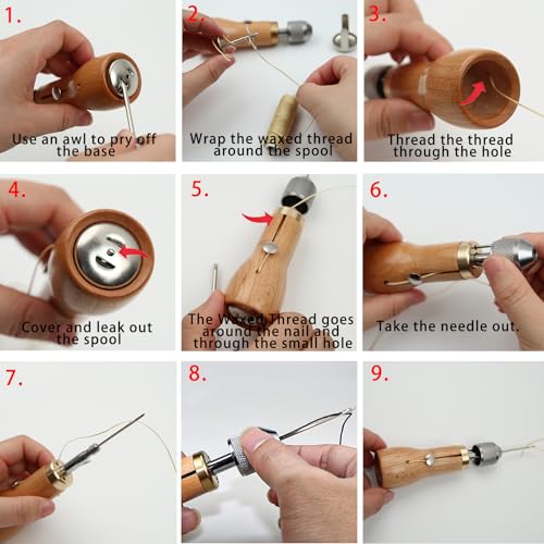 GTAAOY Sewing Awl Kit, Portable Awl Tool Stitching | 23 PCS Professional Speedy Stitcher Sewing Awl Kit with Waxed Thread, Straight Bent Needles DIY Leather Sewing Repair Craft
