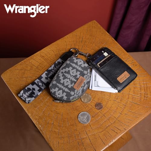 Wrangler Aztec Keychain Wristlet Wallets for Women Western Dual Pouch Wristlet Credit Card Holder Wallet with Zipper Pocket WG2212-W0051BK - color: Retro Black