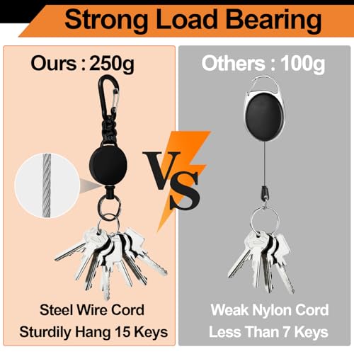 Retractable Keychain 4 Pieces Heavy Duty Carabiner Badge Holder Retractable Badge Reel ID Holder Extendable Key Ring Key Holder (Black + Green + Orange + Orange-Black) - color: Black + Green + Orange + Orange-black