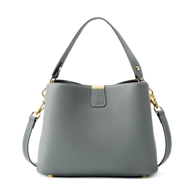 Leather Bucket Bag for Women, Soft Crossbody Top-handle Purse | Small Tote Handbag with 3 Style Detachable Straps, Spacious Daily Handbag for Work Outing Daily Use - color: Gray-a
