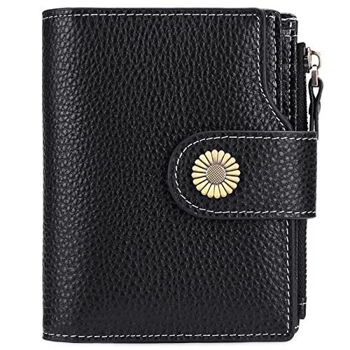 Falan Mule Wallet for Women - Genuine Leather, Compact, RFID Blocking, Bifold Wallet - color: Elegant Black