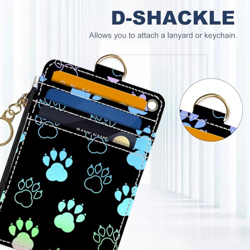 Slim Wallet Credit Card Holder, Animal Paw Print, RFID Wallet Women Cute Small Front Pocket Wallet With Zipper, PU Leather Thin travel RFID Blocking Card Case ID Window,Ladies Gifts - color: Animal Paw Print