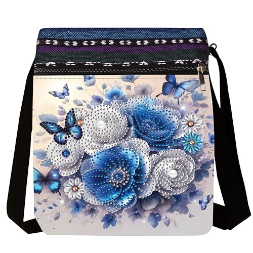 LSQFS 5D DIY Diamond Painting Crossbody Bag, PU Leather Butterfly Purse, Diamond Art Kits for Adults, Art Bag, Craft Kits for Adults Women, Creative Handmade Gift - color: Butterfly flowers 3